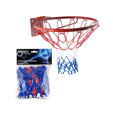 Купить Сетка баскетбольная Torres, нить 4 мм, бело-сине-красная в Богдановиче 